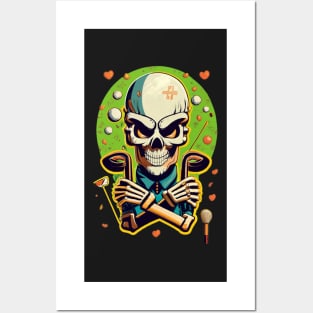 Golf from the Grave Funny Skeleton Golfer Halloween Pattern Posters and Art